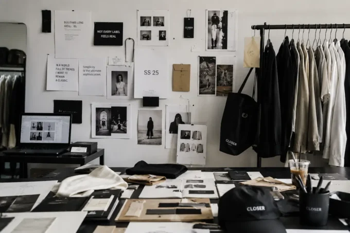 Minimal independent fashion studio with thoughtful branding details