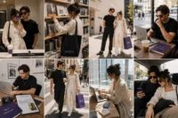 Fashion creator wearing a relaxed repeatable outfit while moving through cafés, bookstores, and city streets during a content day.